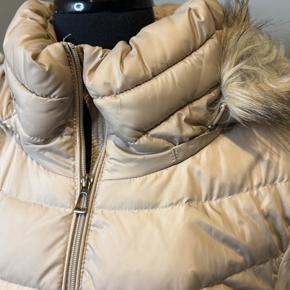 C CALVIN KLEIN Women’s Large Hooded Shiny Blush Puffer Coat Faux Fur Trim - Picture 2 of 10